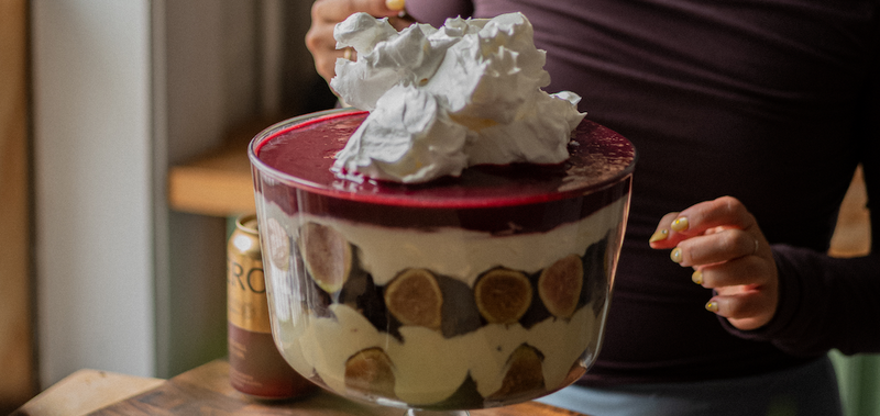 BERO birthday trifle with Edge Hill Hazy IPA can in background