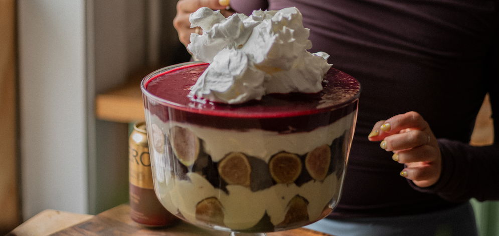 BERO birthday trifle with Edge Hill Hazy IPA can in background
