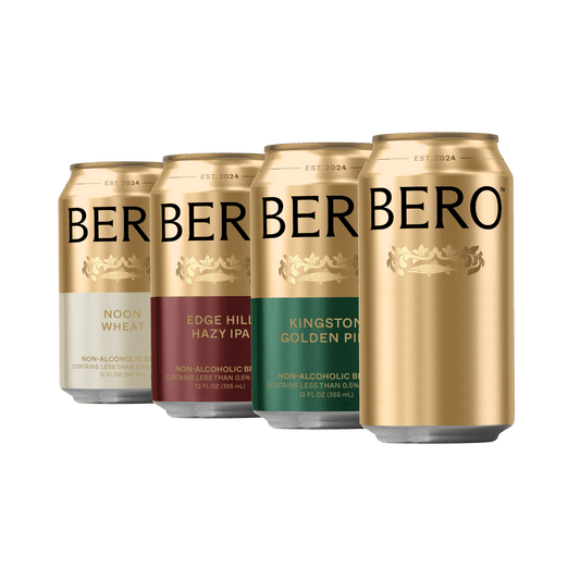 Blank BERO gold can in front of other three styles