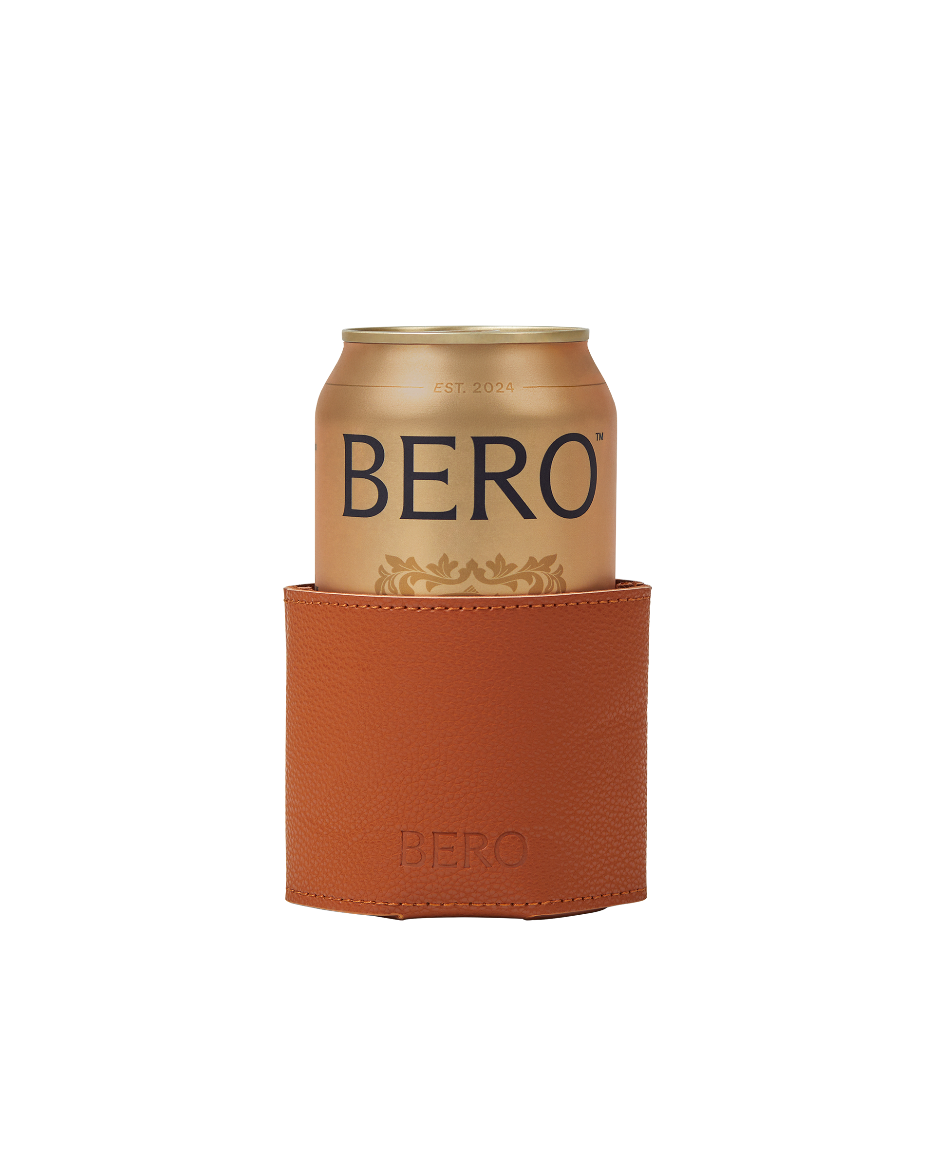 BERO inside branded leather koozie