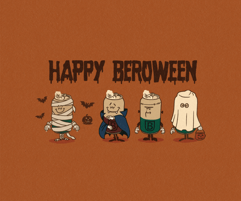 HAPPY BEROWEEN with cans in costume