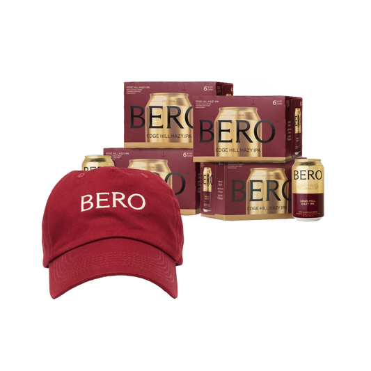 BERO baseball cap and Edge Hill Hazy IPA 24-pack