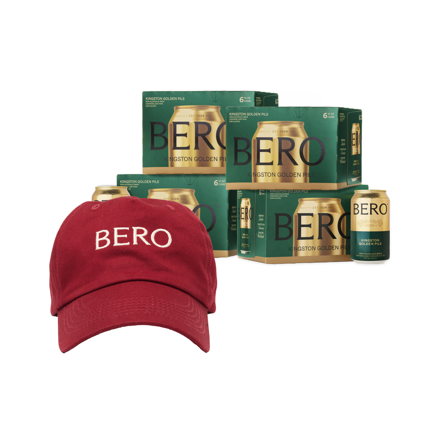 BERO baseball cap and Kingston Golden Pils 24-pack
