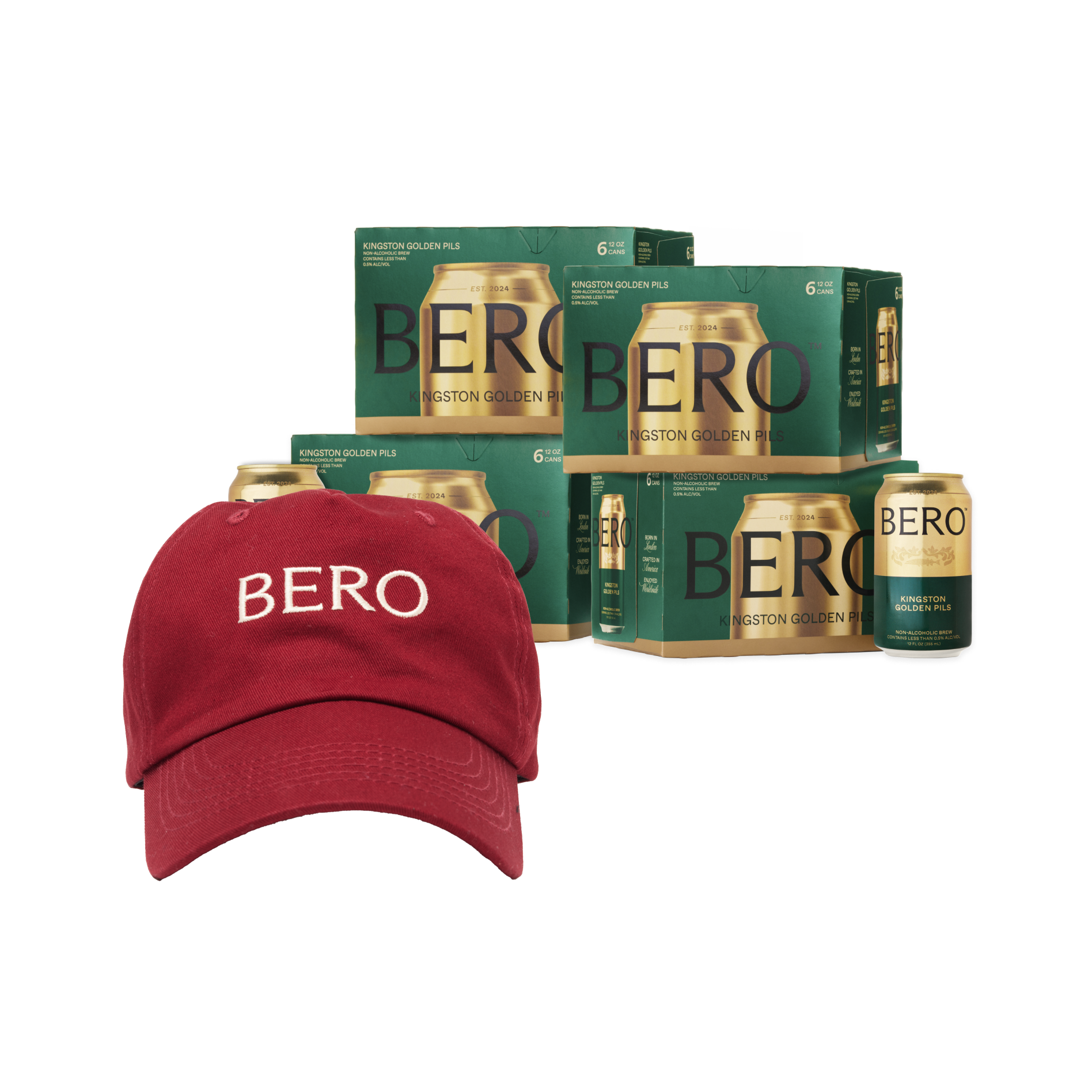 BERO baseball cap and Kingston Golden Pils 24-pack
