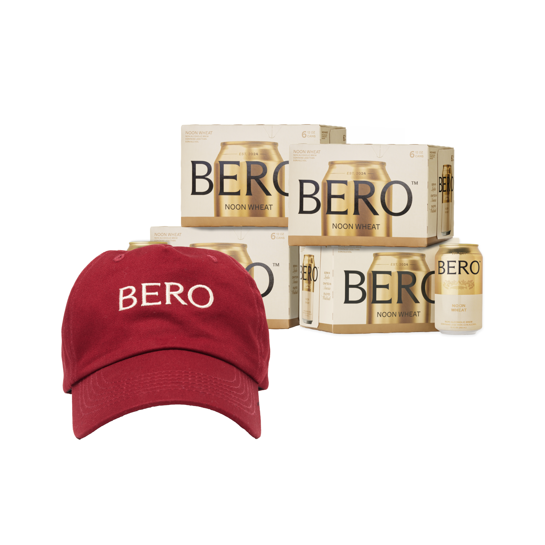 BERO baseball cap and Noon Wheat 24-pack