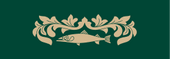Gold trout with crest on green background