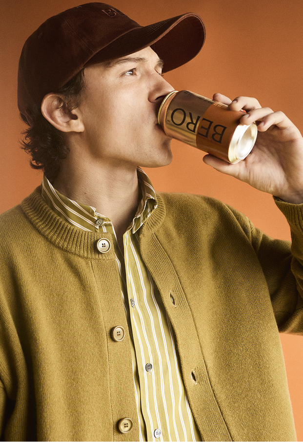 Tom Holland drinking Double Tasty from a can 