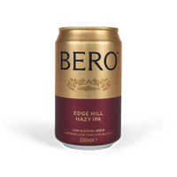 Gold and red can of Bero Edge Hill Hazy IPA on a white background