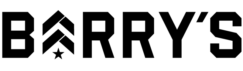 Black text logo reading "BARRY'S" with a star symbol replacing the "A" in the word