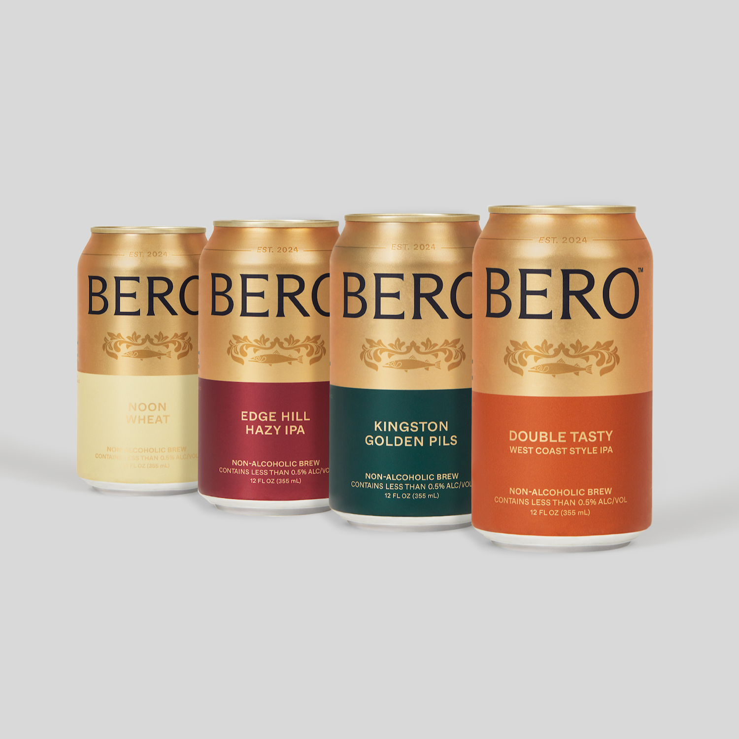 Lineup of all four core BERO beer cans