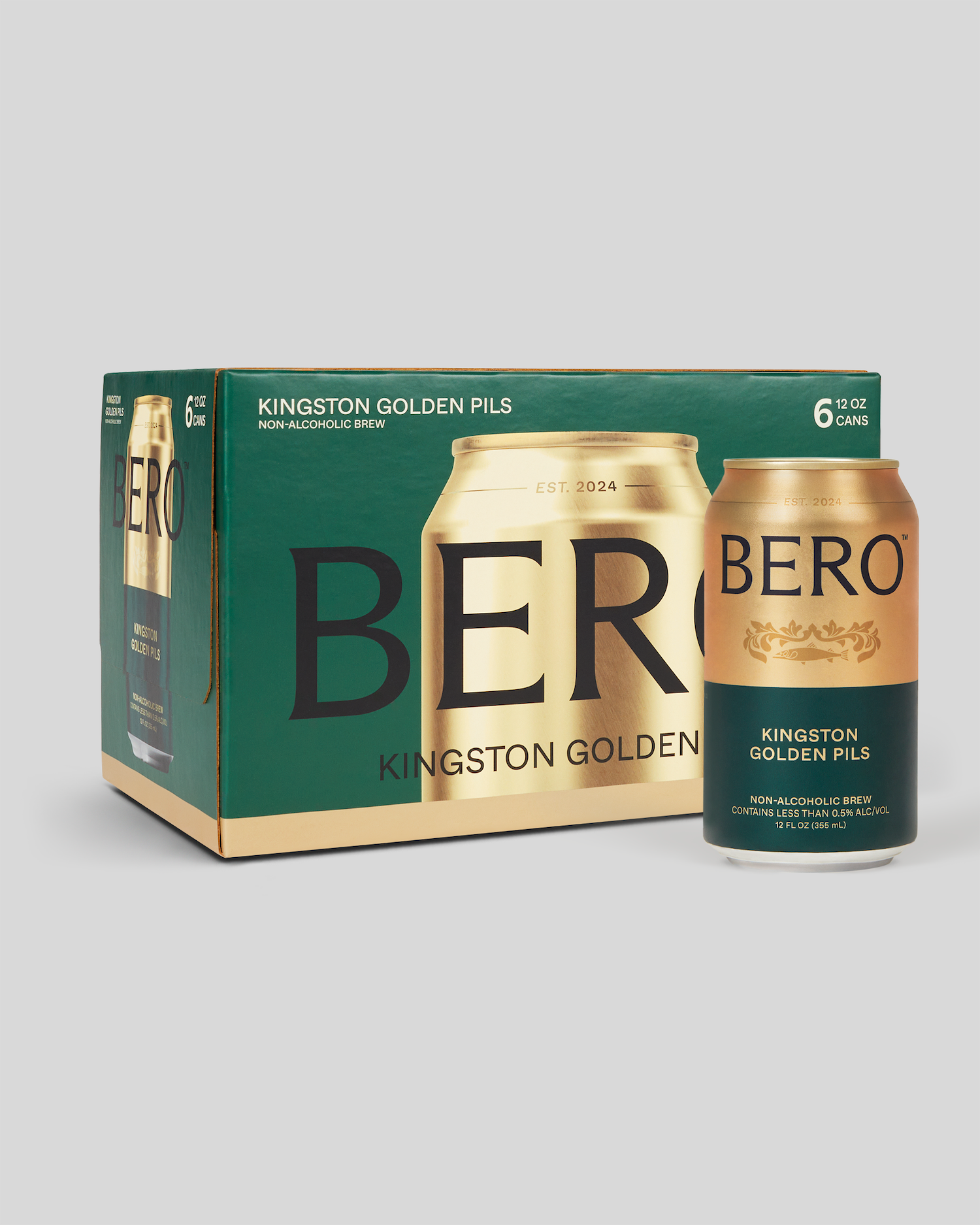 BERO Kingston Golden Pils can in front of carton