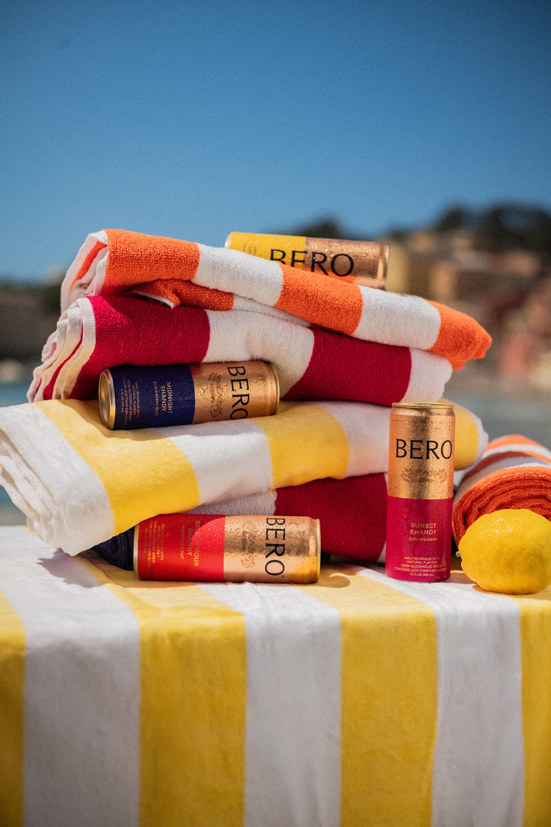 All types of Shandy flavors on top of a beach towel