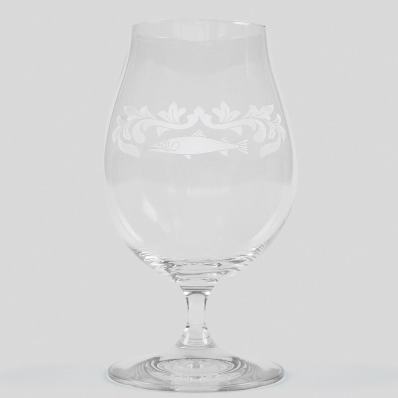 Clear glass with trout and crest decoration and BERO logo on base