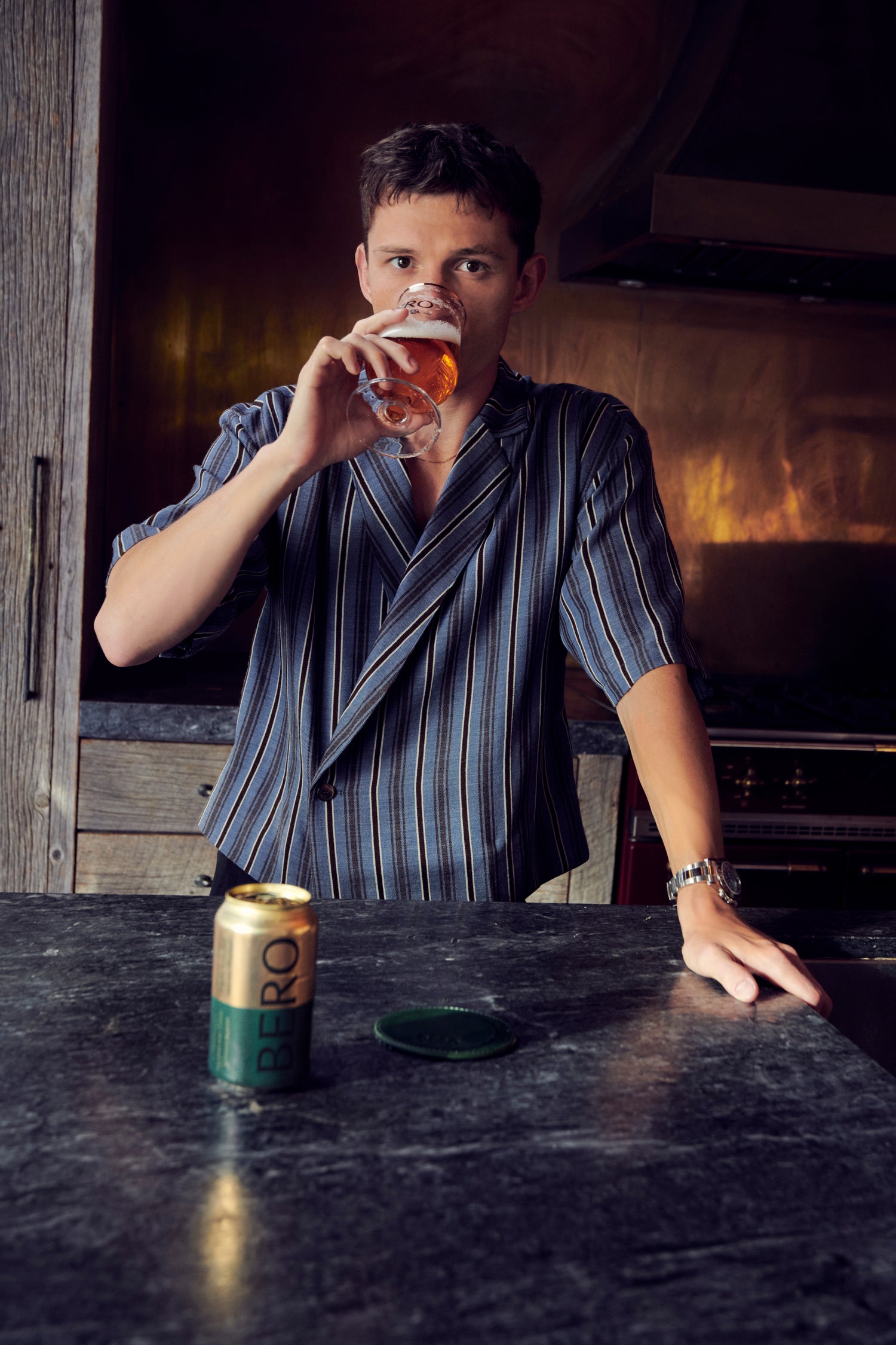 Tom Holland drinking a BERO